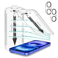 - 4 Pack for iPhone 16 Screen Protector [6.1"] With 2 Pack Camera Lens Protec...