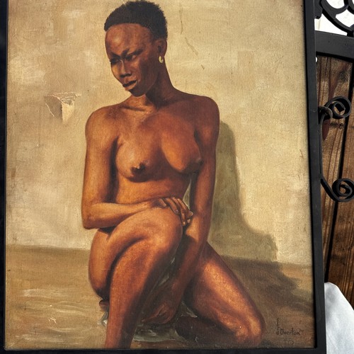 ¿Edmund Brucker 1948 vintage? Retrato firmado de dama africana desnuda en marco de metal - Imagen 2 de 11