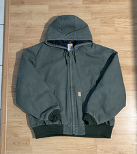 Carhartt Men s Green Hooded Active Jacket Full Zip Lined Size L J130 MOS