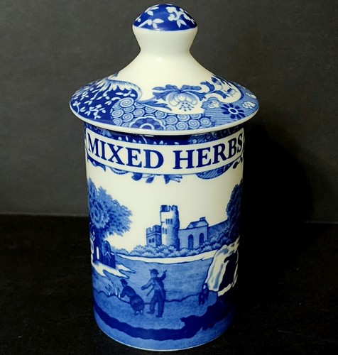 Spode Blue Italian Porcelain Mixed Herbs Spice Jar 4.5" Canister w/ Lid Perfect - Picture 2 of 4