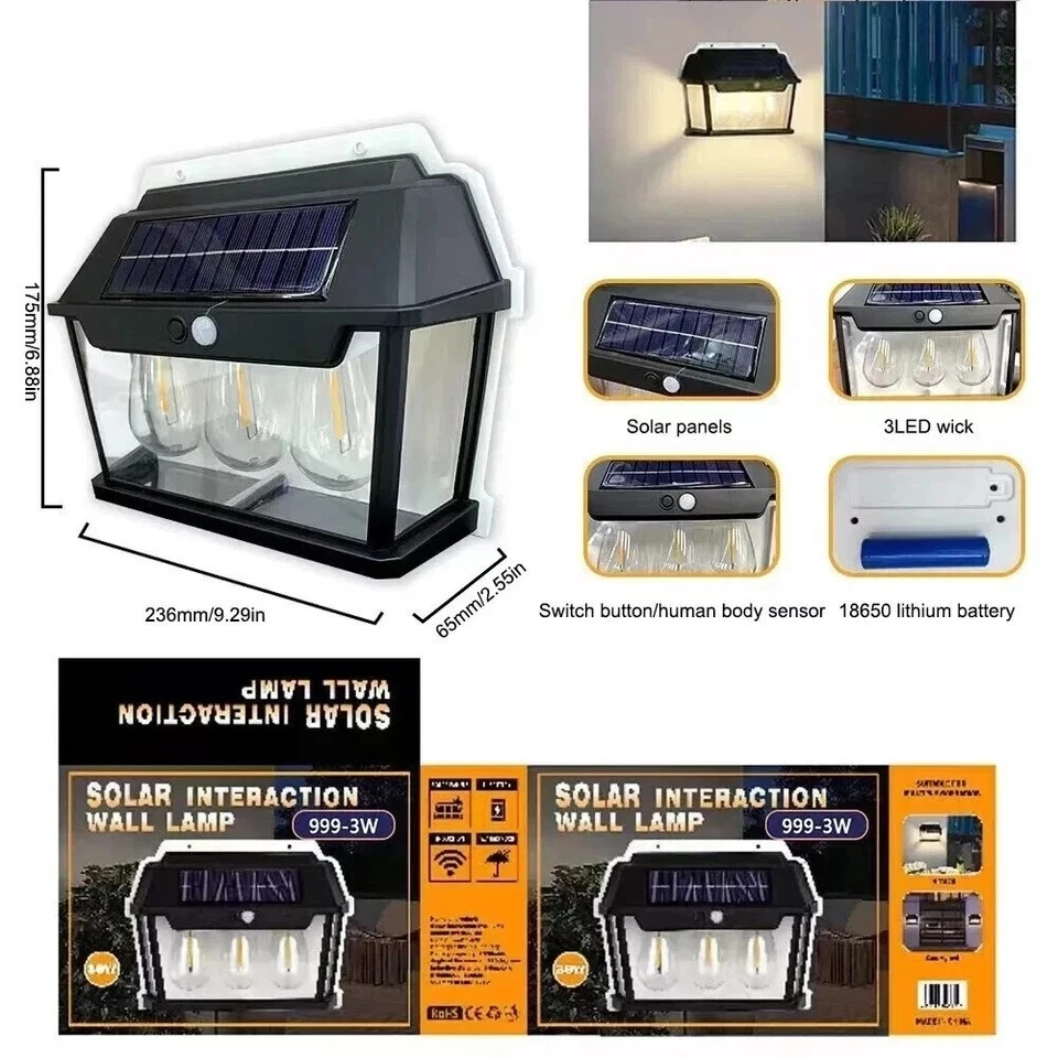 2x Solar Wall Lights 3-Modes Waterproof Outdoor Garden Fence Lamp Yard Decor - Image 3 of 4