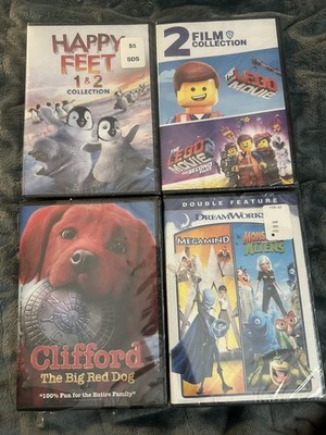 Lot Of 4 Kids DVD Happy Feet 1 & 2 Collection Clifford LEGO Movie Megamind NEW