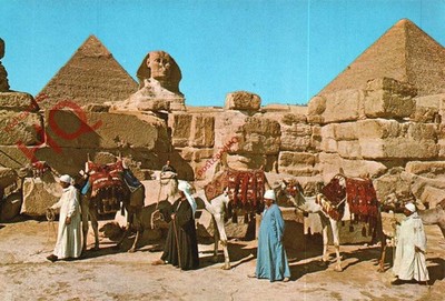 Ansichtskarte; Gizeh, die Große Sphinx und Keops Pyramide
