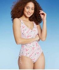 Kona Sol, Women's One-Piece Swimsuit - Spaghetti Straps Pink floral Medium