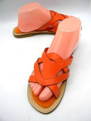 MINELLI Paris Orange Leather Slide Slip On Flat Sandals Size US 8 - 8.5 EU 39