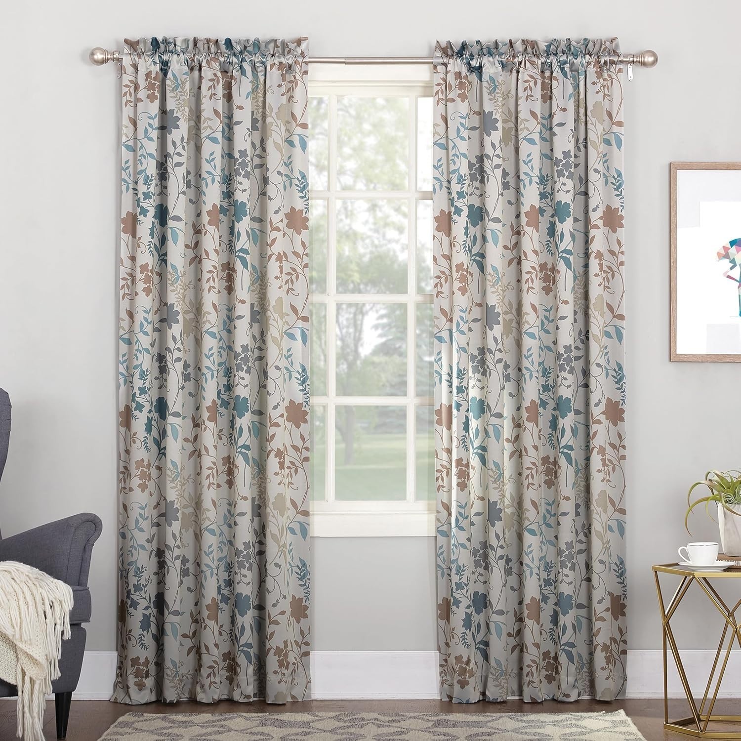 Cortinas Para Sala Ahorro de Energia Panel de Cornisa Estampado Floral
