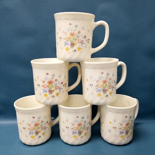 6 Replacement Arcopal France Victoria Coffee Mugs Floral Design 3.5"
