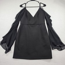 BCBGMaxAzria Black Sheer Bell Sleeve Cold Shoulder Mini Dress 6 Whimsigoth Sexy