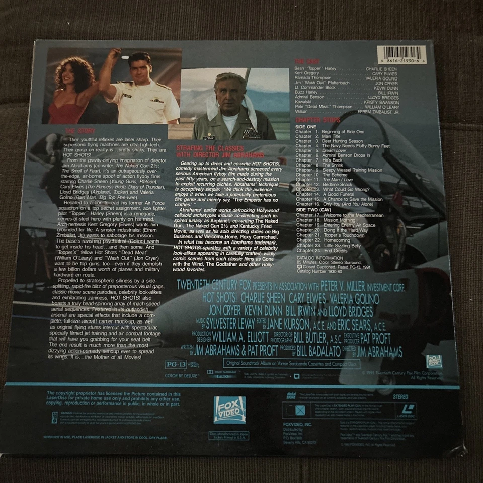 HOT SHOTS! Laserdisc LD EXCELLENT CONDITION RARE GREAT FUNNY FILM CHARLIE SHEEN! Foto 2 de 2
