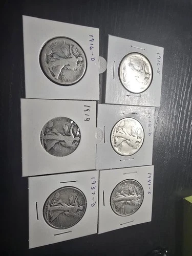 6 Walking Liberty Halfs 1916-s, 1916-d, 1918-d, 1919, 1941-s 1937-d