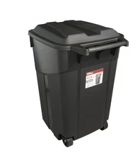 Hyper Tough 45 Gallon Wheeled Heavy Duty Plastic Garbage Can, Attached Lid,Black