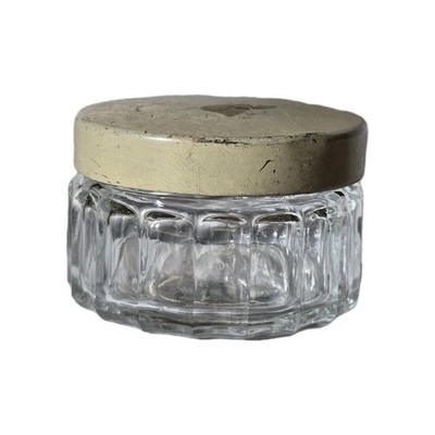 Antique Cut Glass Vanity Dresser Jar 2'' Round Circa 1900 Distressed Screw Lid