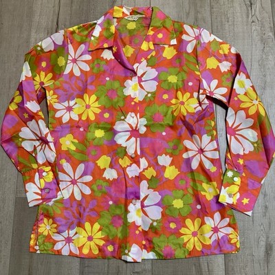 Vintage 1960s/70s Bold Psychedelic Floral Pearl Button Shirt - Women s - Japan