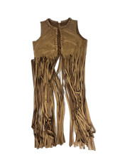 Womens Fringe Vest Size L Brown Faux Suede Hippie 70s Boho Festival Costume