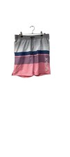 Hurley Mens L Pink  Gray Striped Swim Shorts Trunks Drawstring Stretch Lining