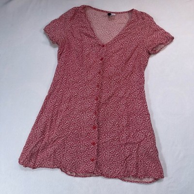 H&M Divided Red Floral Print Button-Front Mini Dress