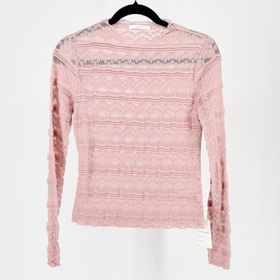 Lush New Pink Fairy Y2k Ruffle Mesh Embroidered Sheer Long Sleeve Top Hearts