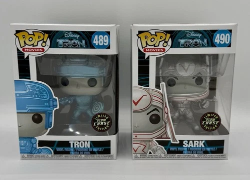 Funko Pop! Disney TRON #489 & SARK #490 GLOW CHASES New With Protectors