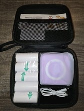 Purple Mini Pocket Printer & Black Case, 5 Rolls Thermal  Paper, 5 Rolls Sticky