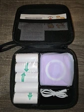 Purple Mini Pocket Printer & Black Case, 5 Rolls Thermal  Paper, 5 Rolls Sticky 