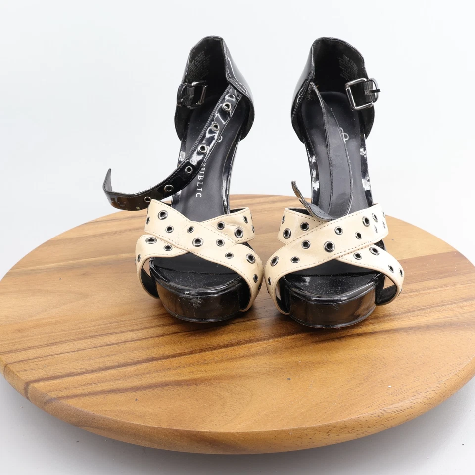 Rock & Republic HOLTTAN Mujer Talla 7.5 Correa de Tobillo Negro Beige Stiletto 5" Tacones Foto 2 de 4