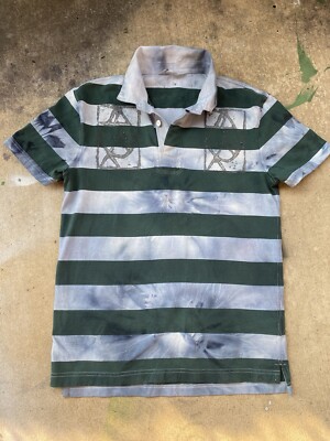 Crew Knit Goods Men's S Short Sleeve Collared Rugby Shirt Green  StripeBAWR
