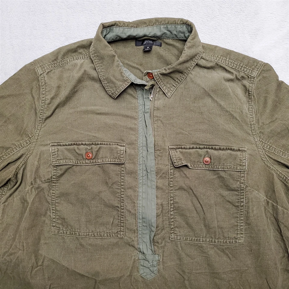 Camisa J Crew Mujer Mediana Verde Oliva Pana 100% Algodón 1/4 Cremallera Chamarra Foto 2 de 4