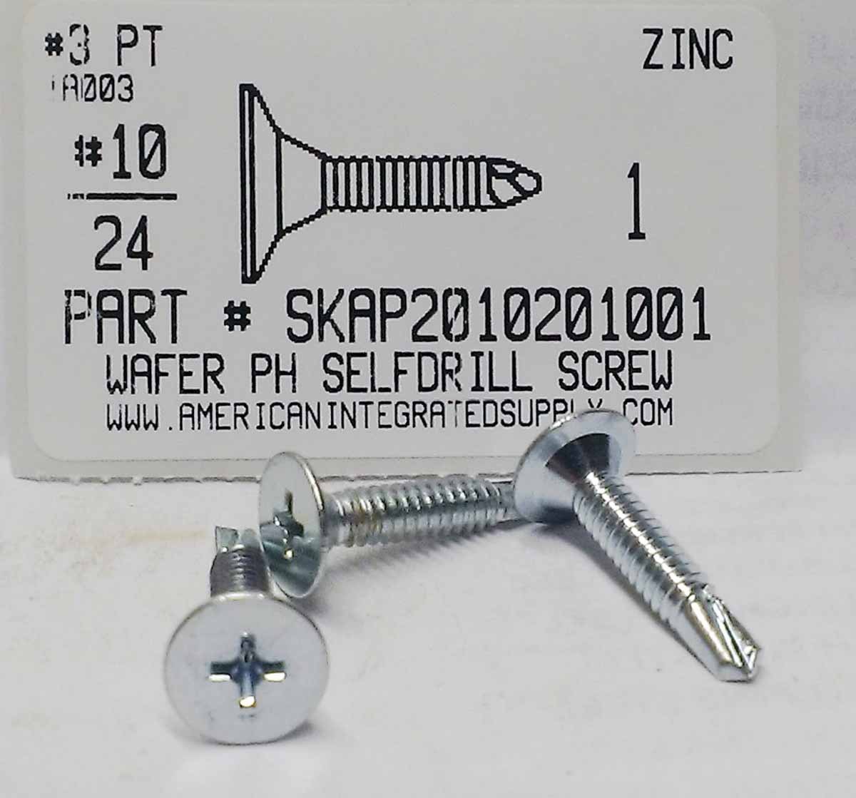 Steel Self-Drilling Screws, 10-24 Thread, 1 Inch Length, Wafer Head Phillips - Pack Of 100, Zinc Plated - View #11