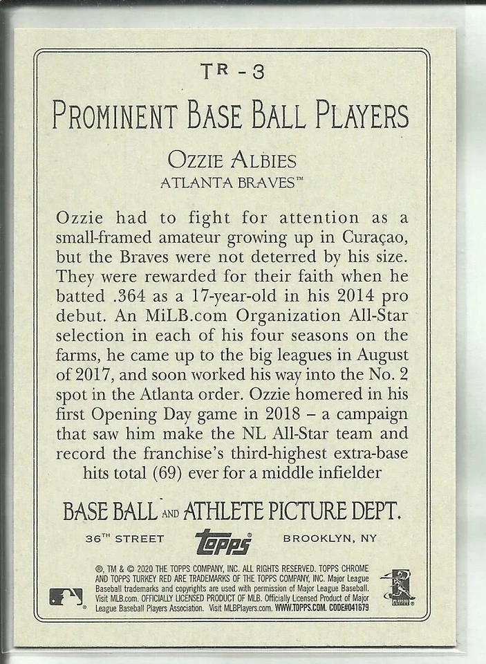 2020 Topps Update Series Turkey Red #TR-3 Ozzie Albies Atlanta Braves - Image 2 of 2