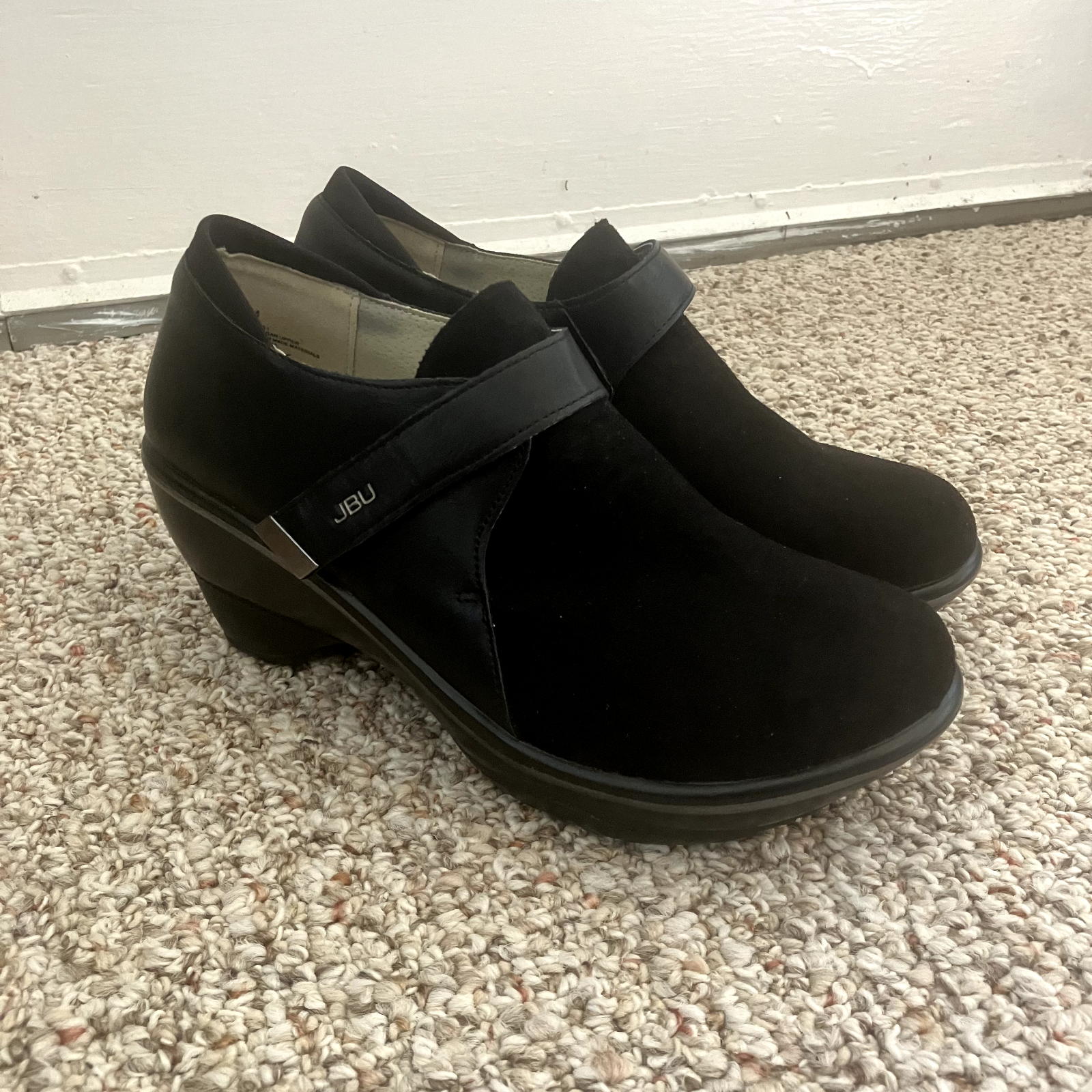 JBU by Jambu Sedona Slip On Heel Shoe Clog Sz 8.5 Vegan Black Strap Memory Foam