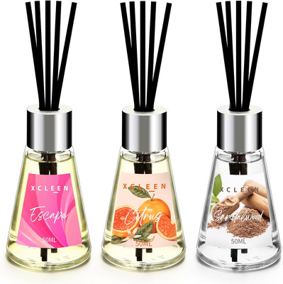 Reed Diffuser of 3 Pack, Escape/Citrus/Sandalwood, Scented Diffuser with 15 Fibe