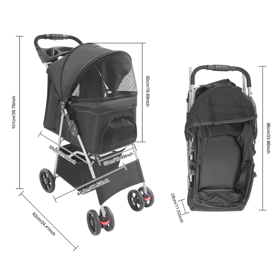 For Small to Medium Dogs Foldable Pet Travel Stroller Dog Stroller Black - Image 2 of 4