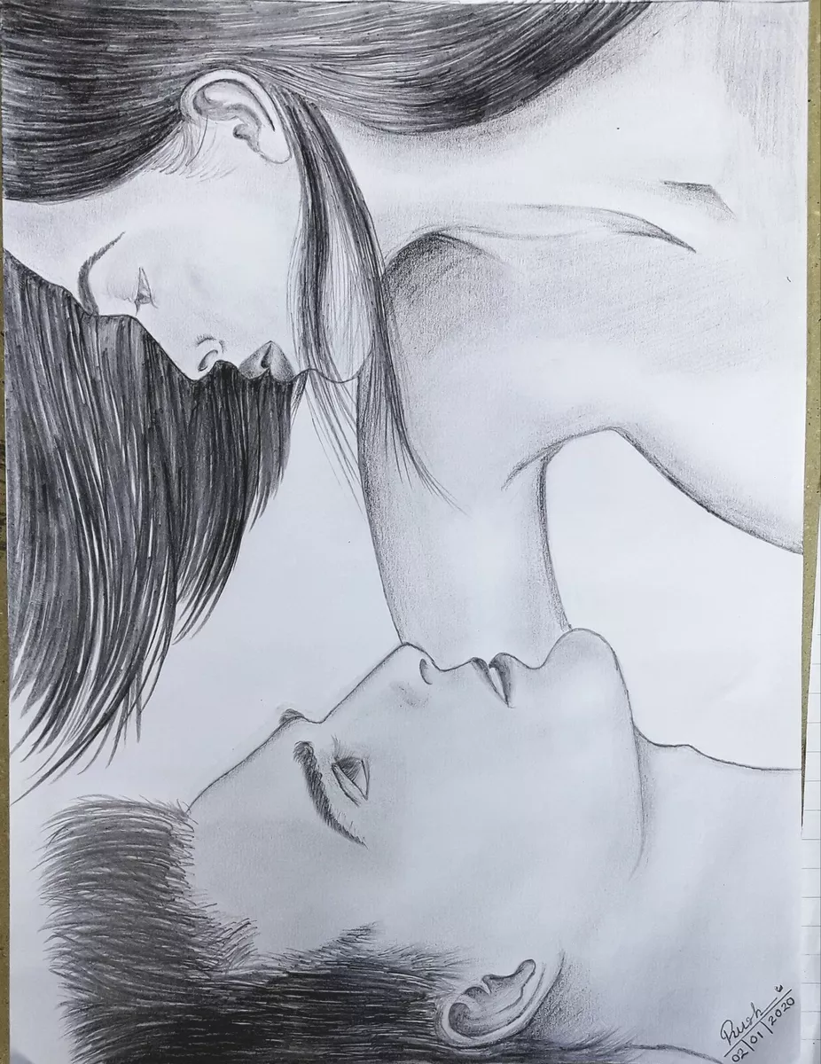 Pencil Drawings - Nude Couples - Romantic - A4 size - Black and White