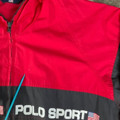 VTG Rare Polo Sport Ralph Lauren Windbreaker Jacket Hooded Red Mens M USA Flag - Picture 5 of 9