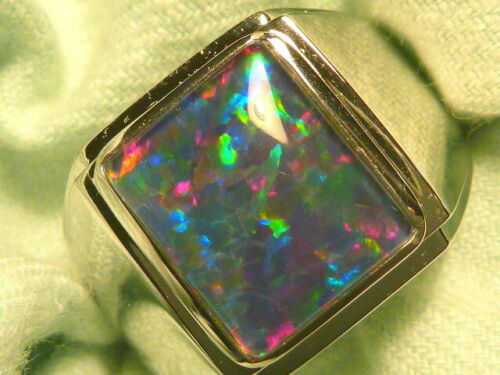 Mens Opal Ring Sterling Silver Natural Opal Triplet 12x10mm Rect item  #180089. - 第 1/5 張圖片