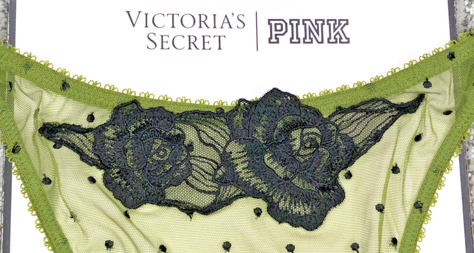 Victoria's Secret Muy Sexy Nuevo Con Etiquetas Grande Verde Braguita Brasileña Malla Transparente Lunares Foto 2 de 4