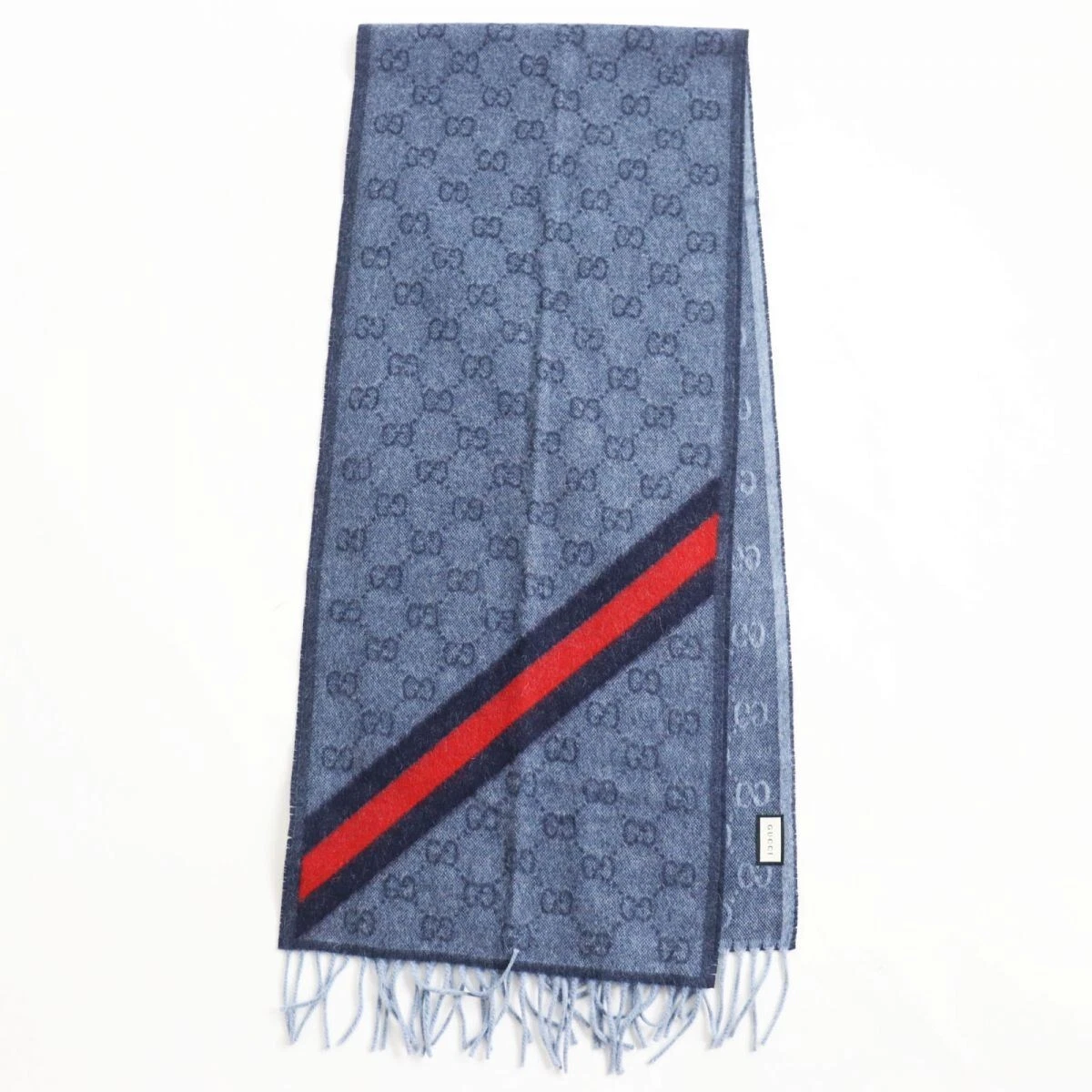 Étole GUCCI alpaga silencieux authentique GG laine frange noire gris sangle vert rouge