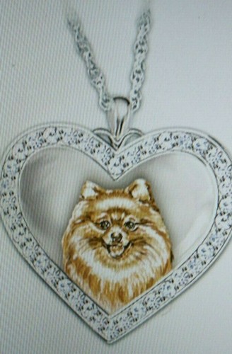 Bradford Exchange Retired Pomeranian Devoted Friend Engraved Heart Pendant - Picture 5 of 11
