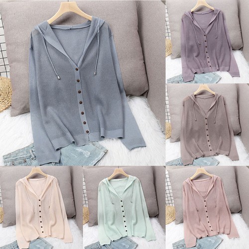 Cardigan Very Thin Long Sleeve Knitted Top Coat Casual Hooded Top Sunscreen To L - Picture 2 of 30