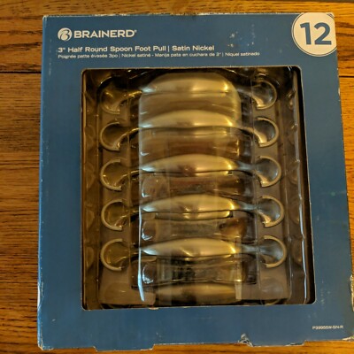 12 Satin Nickel Drawer Cabinet Pulls - 3'' Half Round Spoon Foot - Brainerd 