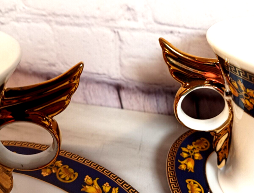 GNA Fine Porcelain Navy, Gold White 2 Cups and Saucers Set in Box - Picture 3 of 11