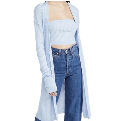 Free People Carly Cardi 2pc Set Womens Size Large Cardigan Ribbed With Tube Top