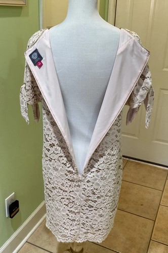 Vince Camuto Pale Blush Pink Tan Lace Cold Shoulder Cocktail Shift Dress Size 10 - Picture 6 of 17