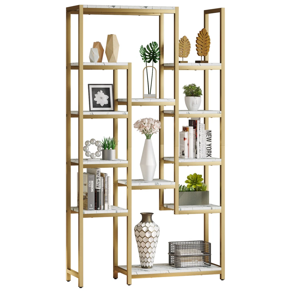 6-Tier Gold Bookshelf Bookcase Open Display Shelves with Shelves Storage Rack - Image 2 of 4