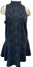Free People Amelia Mini Dress Medium High Neck Blue Green Combo