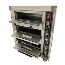 Commercial Pizza Oven 3-Tiers Gas (LPG & Natural) w/ 6 Trays & Casters 110V 1-PH