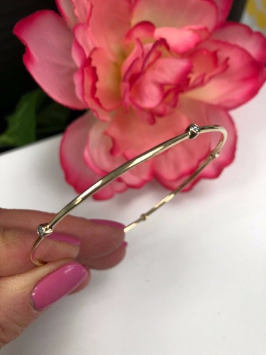 Eternity Bangle Stackable Women Bracelet Slip-on 0.15Ct Diamond 14k Yellow Gold - Picture 4 of 6