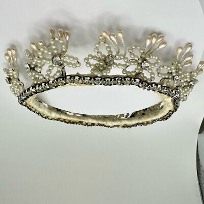 Vintage 1950s white wax faux pears glass rhinestones bridal  display picture 3