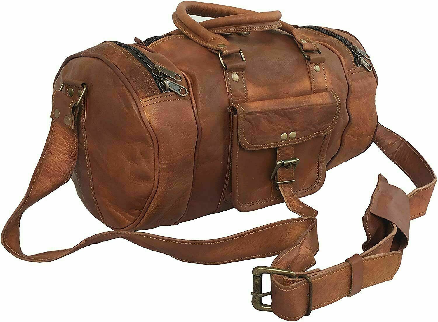 14 Inch Handmade Vintage Brown Leather Gym Duffle Travel Bag