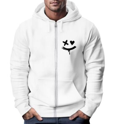 Herren Sweatjacke mit Kapuze Print Drippy Smile Zip-Hoodie Männer Fashion